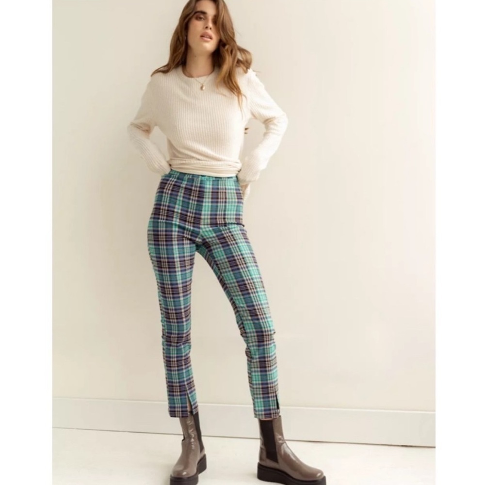 Urban Outfitters Tessa Plaid Notched Cropped High Waist Pant